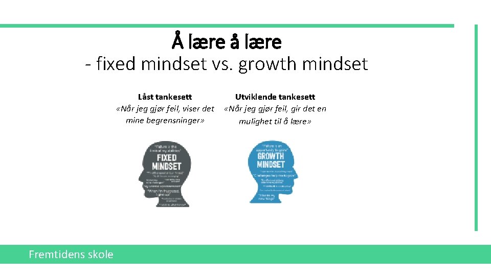 Å lære å lære - fixed mindset vs. growth mindset Låst tankesett «Når jeg