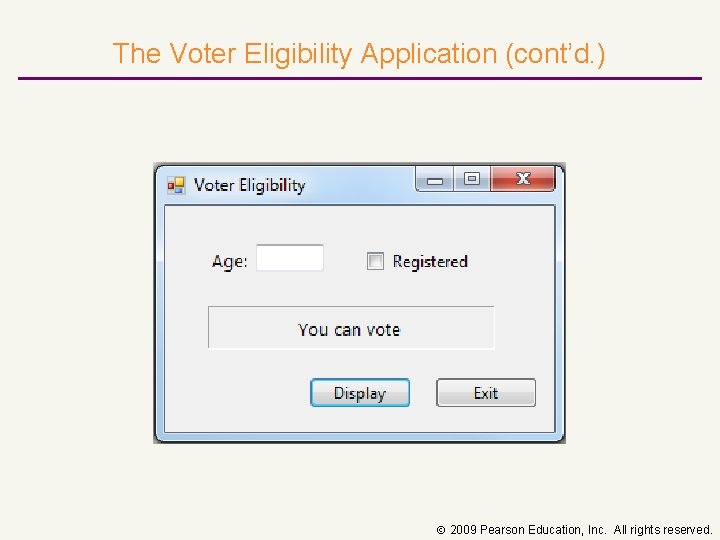 The Voter Eligibility Application (cont’d. ) 2009 Pearson Education, Inc. All rights reserved. 