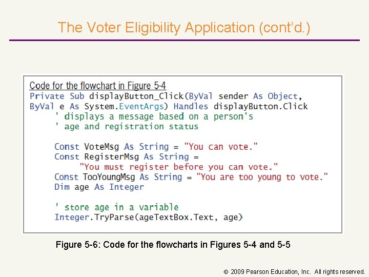 The Voter Eligibility Application (cont’d. ) Figure 5 -6: Code for the flowcharts in