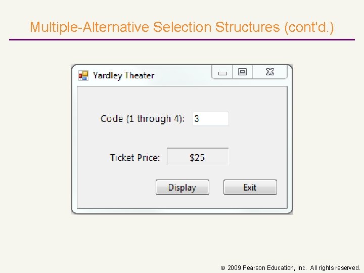 Multiple-Alternative Selection Structures (cont'd. ) 2009 Pearson Education, Inc. All rights reserved. 