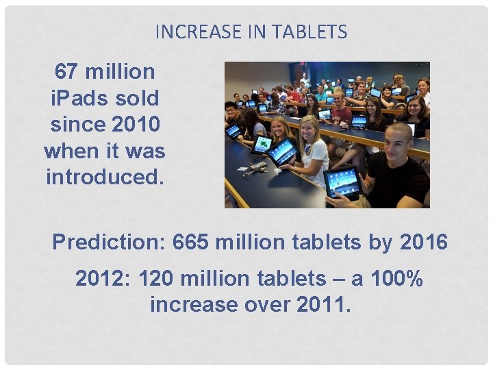 INCREASE IN TABLETS 67 million i. Pads sold since 2010 when it was introduced.