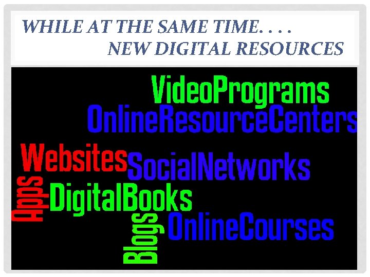WHILE AT THE SAME TIME. . NEW DIGITAL RESOURCES 