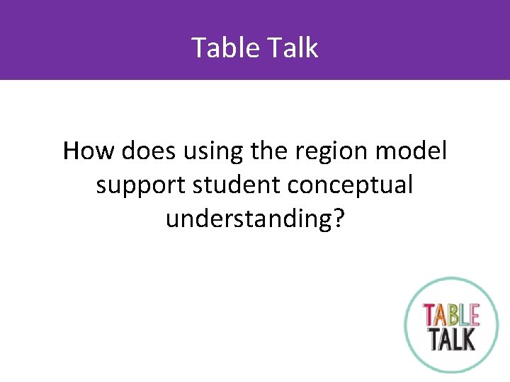 Table Talk How does using the region model support student conceptual understanding? 