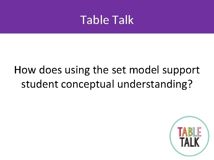 Table Talk How does using the set model support student conceptual understanding? 