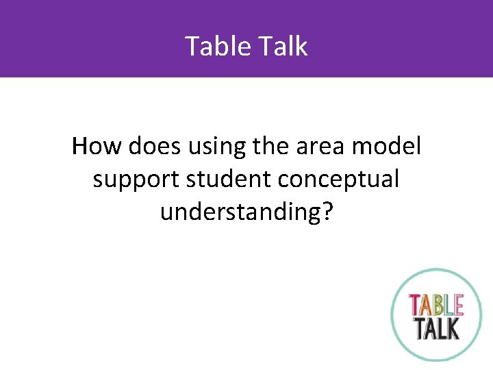 Table Talk How does using the area model support student conceptual understanding? 