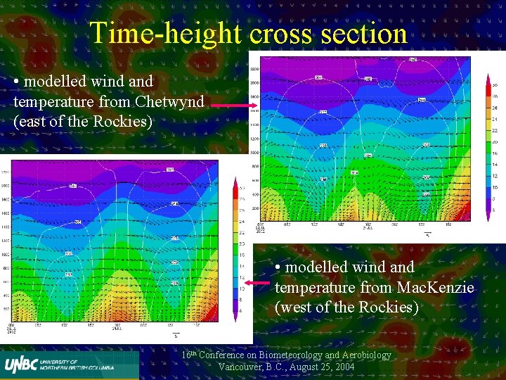 Time-height cross section • modelled wind and temperature from Chetwynd (east of the Rockies)