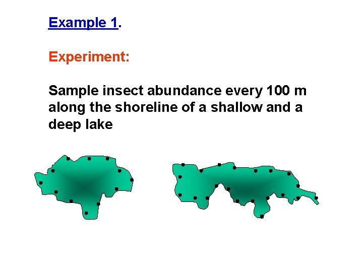 Example 1. Experiment: Sample insect abundance every 100 m along the shoreline of a