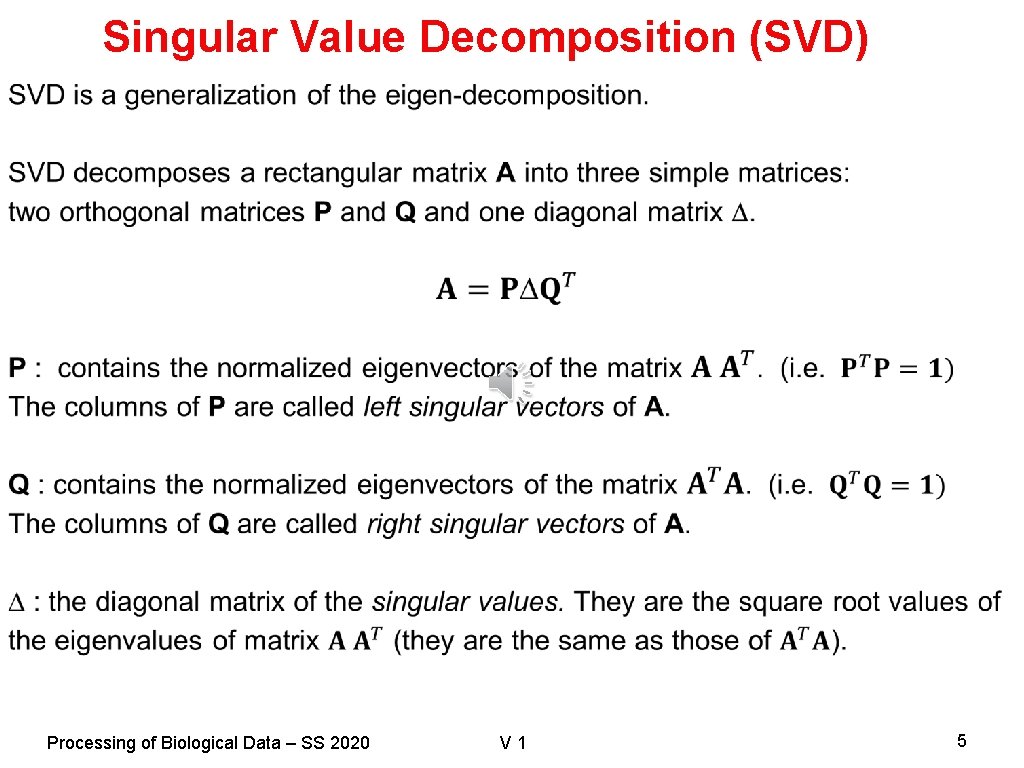 Singular Value Decomposition (SVD) Processing of Biological Data – SS 2020 V 1 5