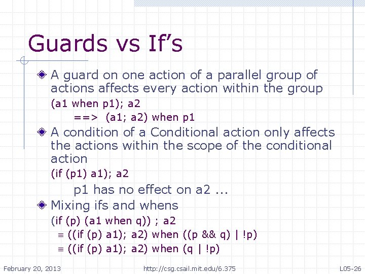 Guards vs If’s A guard on one action of a parallel group of actions