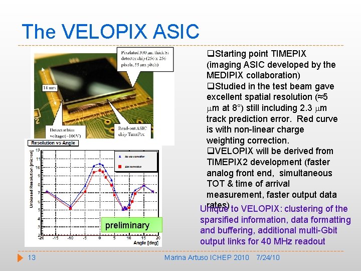 The VELOPIX ASIC q. Starting point TIMEPIX (imaging ASIC developed by the MEDIPIX collaboration)
