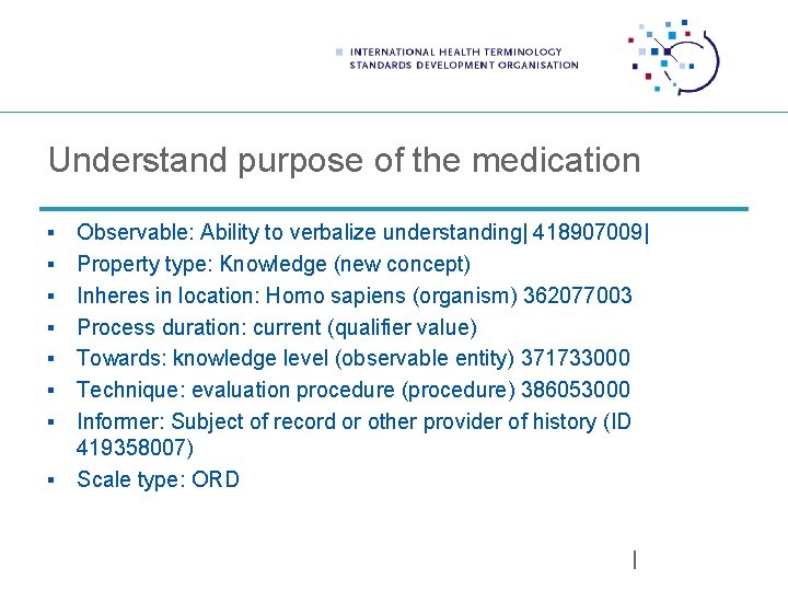 Understand purpose of the medication § § § § Observable: Ability to verbalize understanding|