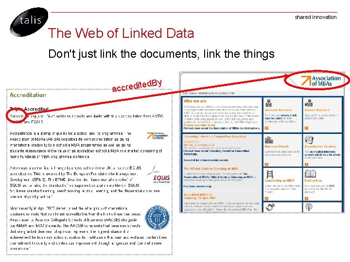 shared innovation The Web of Linked Data Don't just link the documents, link the