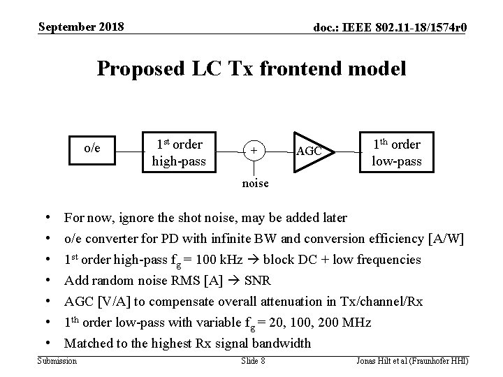 September 2018 doc. : IEEE 802. 11 -18/1574 r 0 Proposed LC Tx frontend