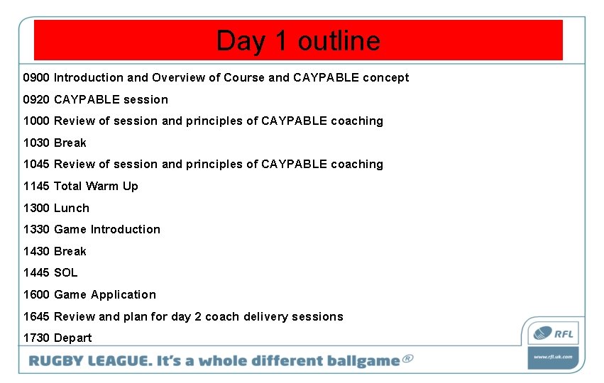 Day 1 outline 0900 Introduction and Overview of Course and CAYPABLE concept 0920 CAYPABLE