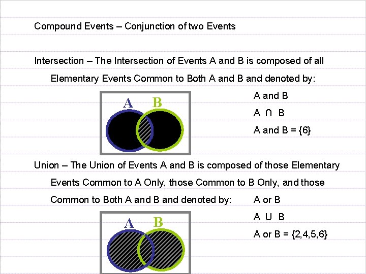 Compound Events – Conjunction of two Events Intersection – The Intersection of Events A