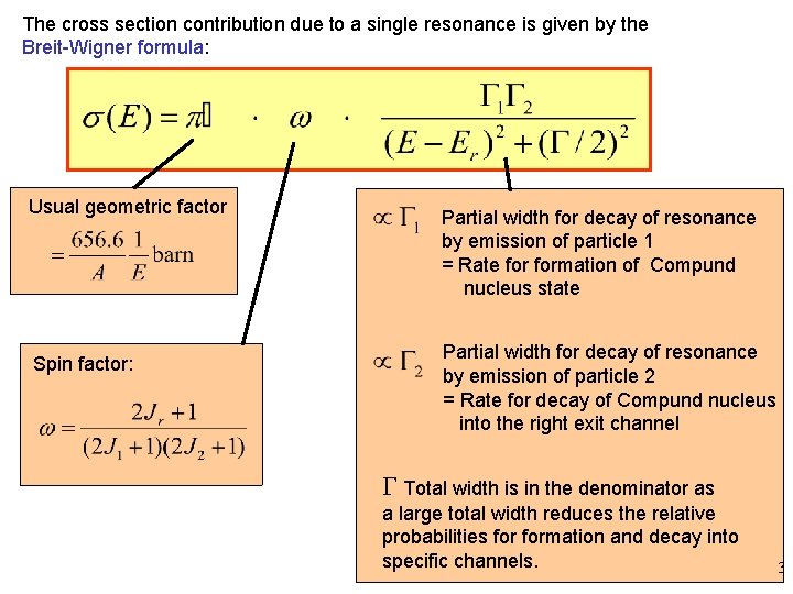 The cross section contribution due to a single resonance is given by the Breit-Wigner