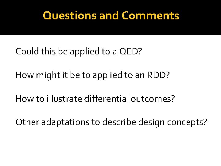 Questions and Comments Could this be applied to a QED? How might it be
