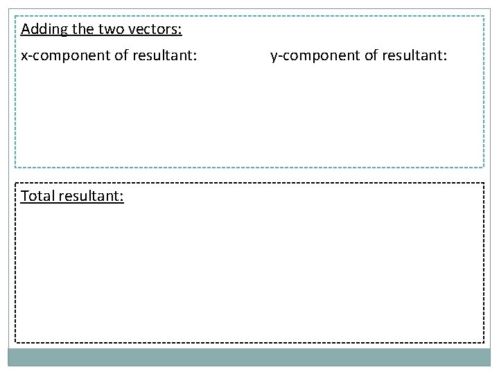 Adding the two vectors: x-component of resultant: Total resultant: y-component of resultant: 
