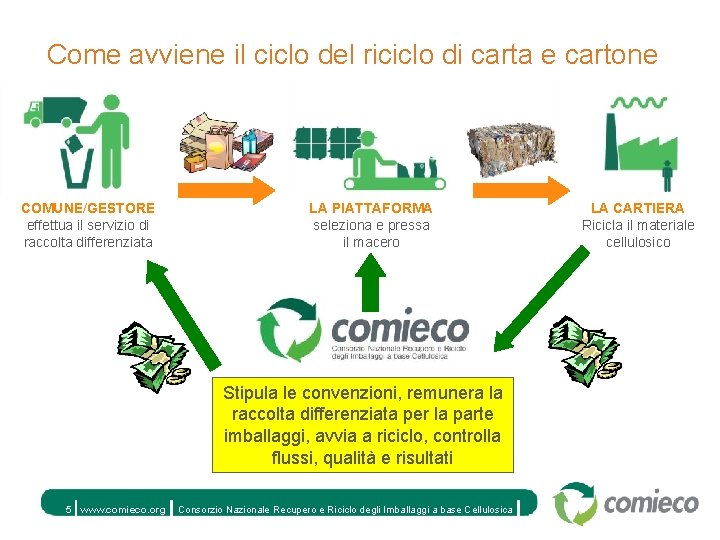 Come avviene il ciclo del riciclo di carta e cartone COMUNE/GESTORE effettua il servizio