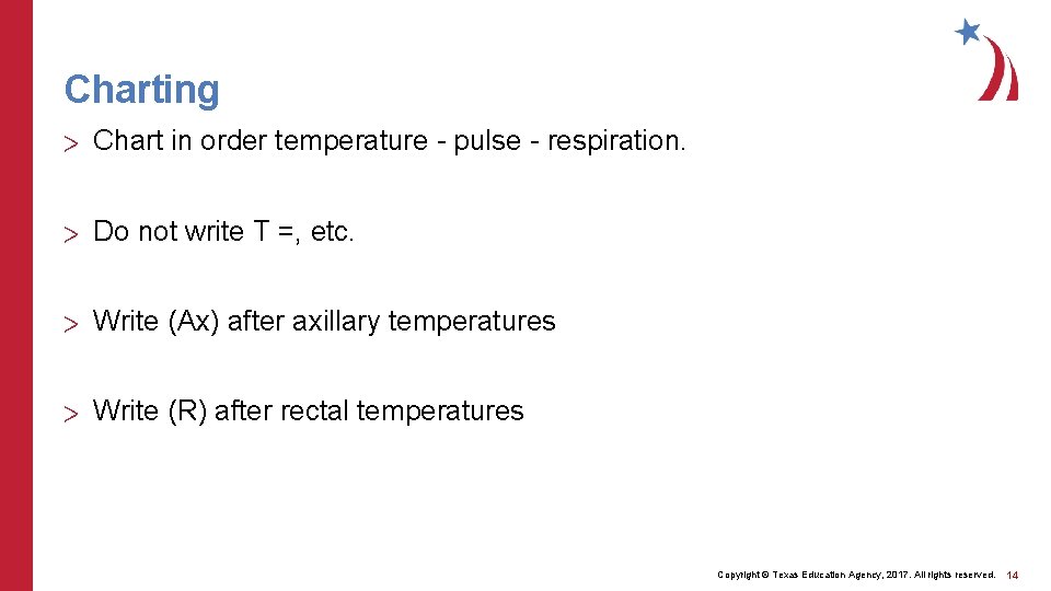Charting > Chart in order temperature - pulse - respiration. > Do not write