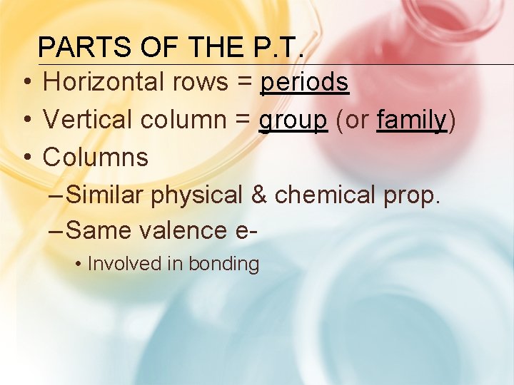 PARTS OF THE P. T. • Horizontal rows = periods • Vertical column = PARTS OF THE P. T. • Horizontal rows = periods • Vertical column =