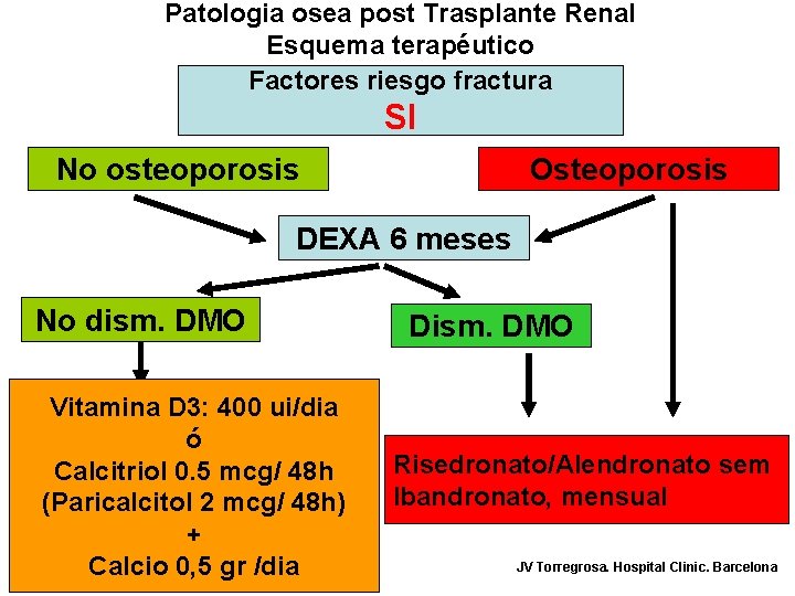 Patologia osea post Trasplante Renal Esquema terapéutico Factores riesgo fractura SI No osteoporosis Osteoporosis