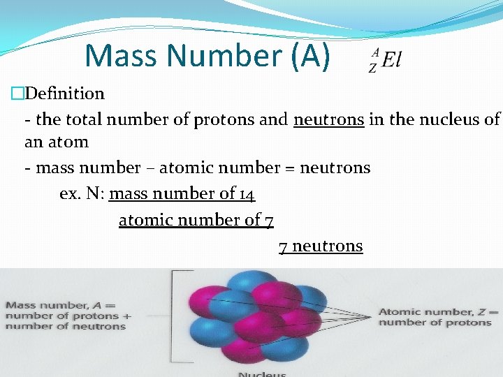 Mass Number (A) �Definition - the total number of protons and neutrons in the