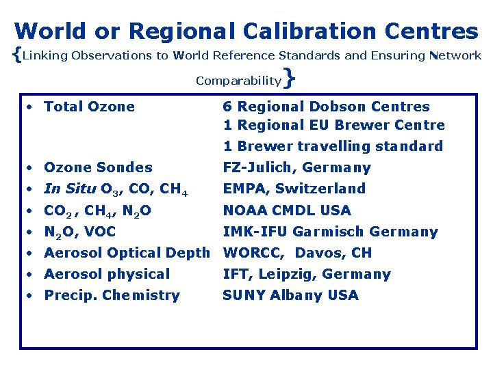 World or Regional Calibration Centres {Linking Observations to World Reference Standards and Ensuring Network