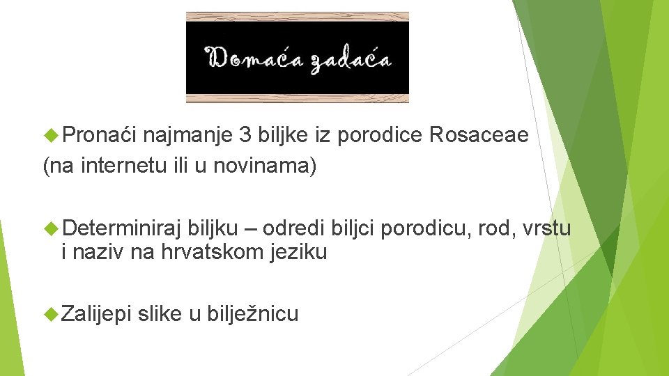  Pronaći najmanje 3 biljke iz porodice Rosaceae (na internetu ili u novinama) Determiniraj