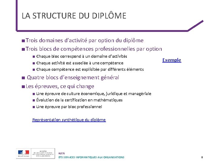 LA STRUCTURE DU DIPLÔME ■ Trois domaines d’activité par option du diplôme ■ Trois LA STRUCTURE DU DIPLÔME ■ Trois domaines d’activité par option du diplôme ■ Trois