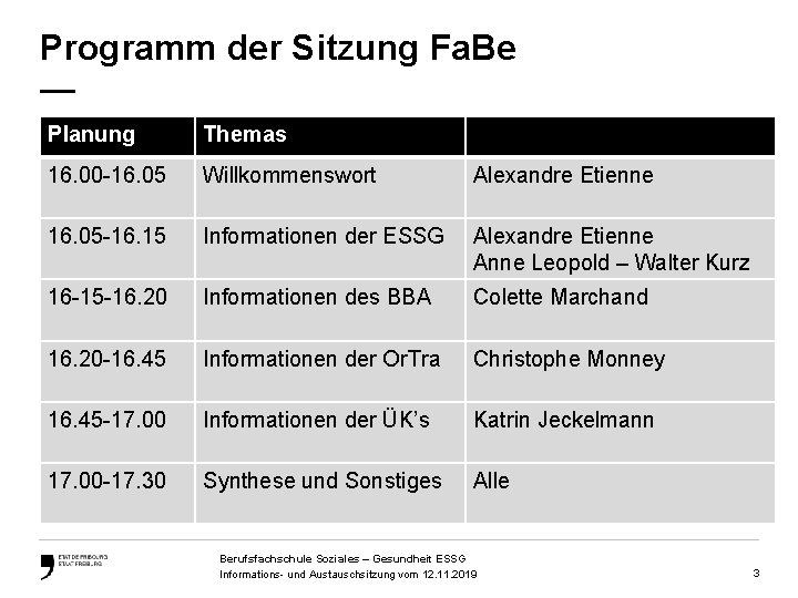 Programm der Sitzung Fa. Be — Planung Themas 16. 00 -16. 05 Willkommenswort Alexandre
