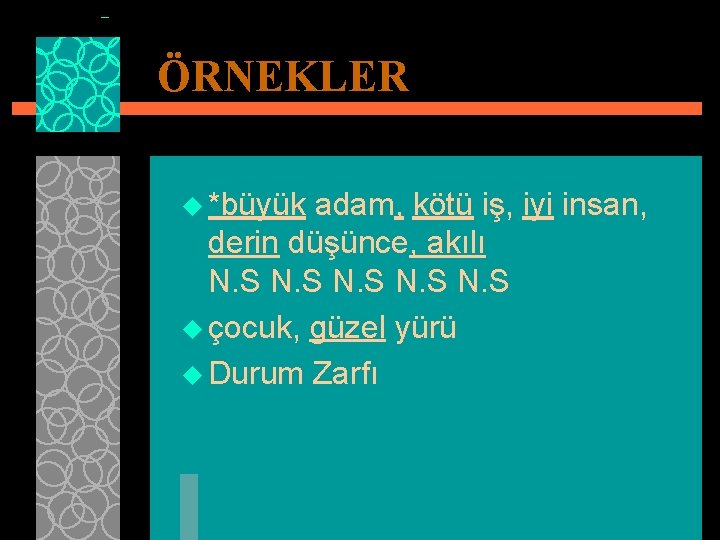 ÖRNEKLER u *büyük adam, kötü iş, iyi insan, derin düşünce, akılı N. S N.