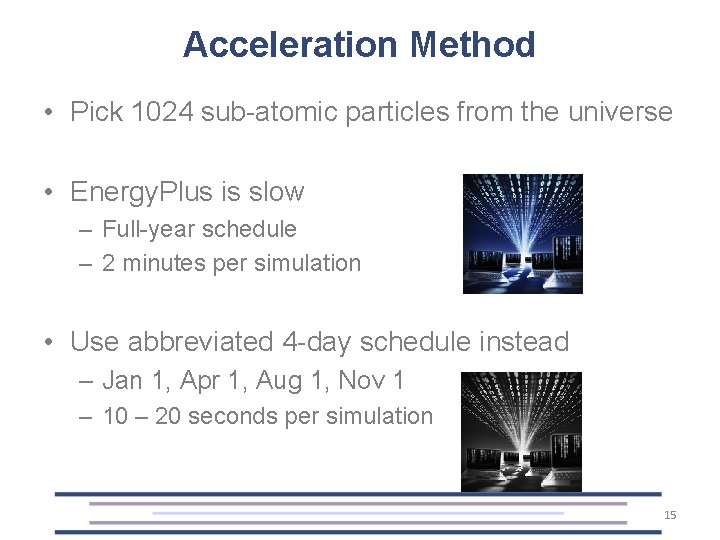 Acceleration Method • Pick 1024 sub-atomic particles from the universe • Energy. Plus is