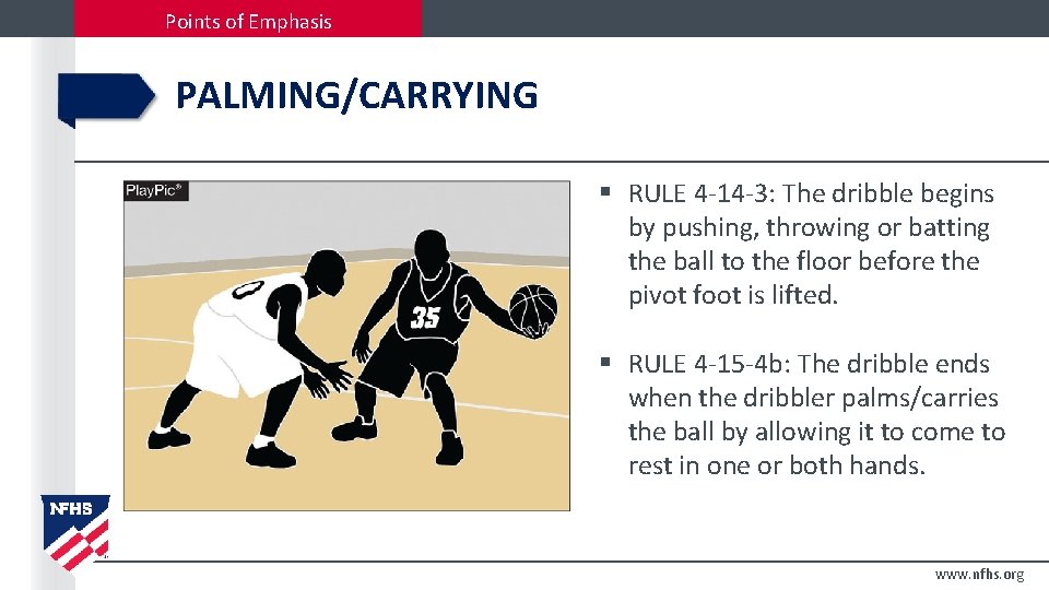 Points of Emphasis PALMING/CARRYING § RULE 4 -14 -3: The dribble begins by pushing,