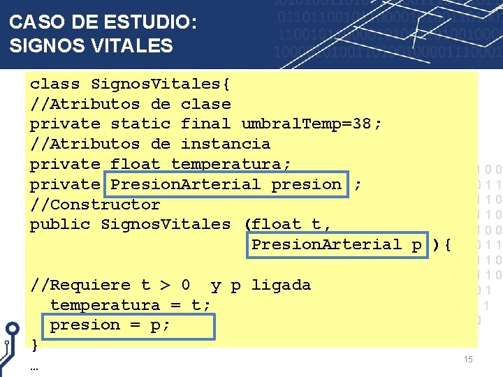 CASO DE ESTUDIO: SIGNOS VITALES class Signos. Vitales{ //Atributos de clase private static final