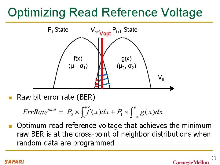 Optimizing Read Reference Voltage Pi State Vref f(x) (μ 1, σ1) Vopt Pi+1 State