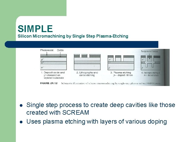 SIMPLE Silicon Micromachining by Single Step Plasma-Etching l l Single step process to create