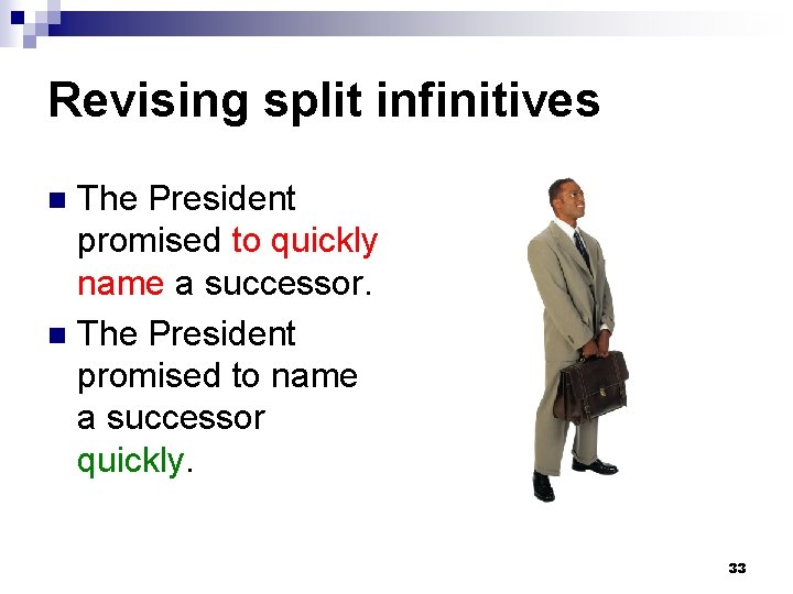 Revising split infinitives The President promised to quickly name a successor. n The President