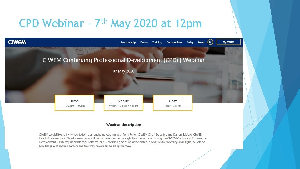 CPD Webinar – 7 th May 2020 at 12 pm 
