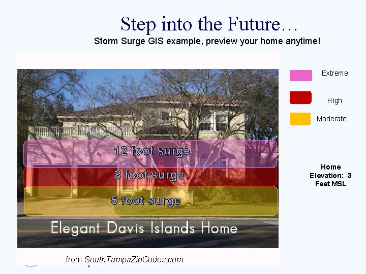 Step into the Future… Storm Surge GIS example, preview your home anytime! Extreme High