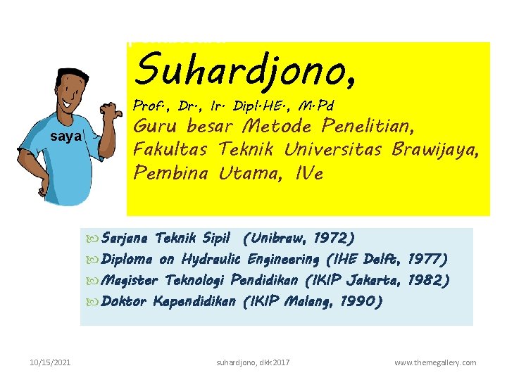 Data diri pembicara Suhardjono, Prof. , Dr. , Ir. Dipl. HE. , M. Pd.