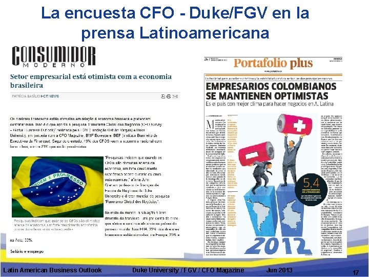 La encuesta CFO - Duke/FGV en la prensa Latinoamericana Latin American Business Outlook Duke