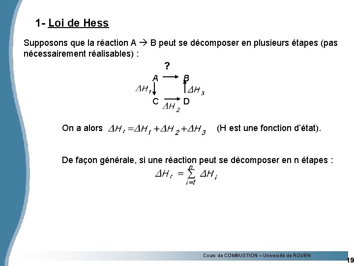 1 - Loi de Hess Supposons que la réaction A B peut se décomposer