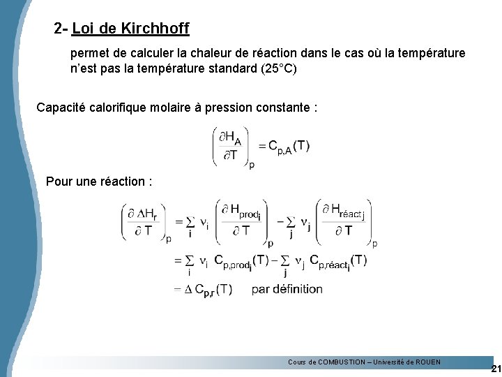 2 - Loi de Kirchhoff permet de calculer la chaleur de réaction dans le