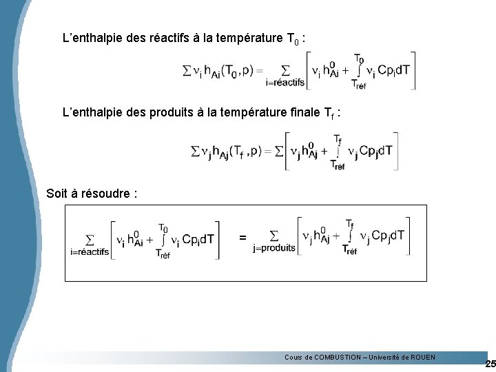 L’enthalpie des réactifs à la température T 0 : L’enthalpie des produits à la