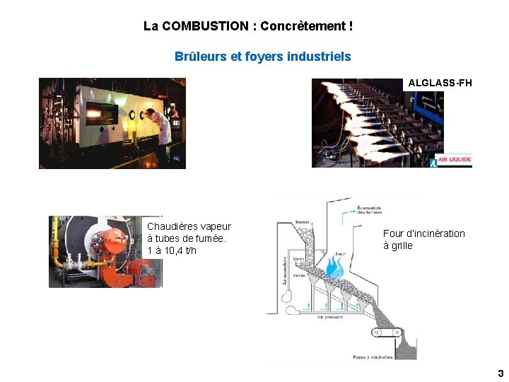 La COMBUSTION : Concrètement ! Brûleurs et foyers industriels ALGLASS-FH Chaudières vapeur à tubes