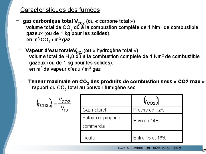 Caractéristiques des fumées - gaz carbonique total VCO 2 (ou « carbone total »