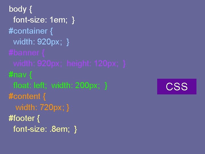 body { font-size: 1 em; } #container { width: 920 px; } #banner {