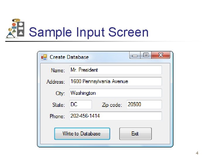 Sample Input Screen 4 