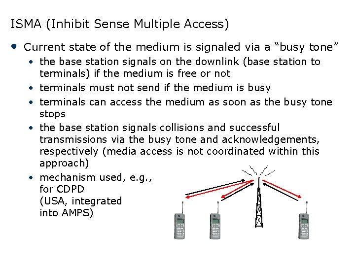 ISMA (Inhibit Sense Multiple Access) • Current state of the medium is signaled via